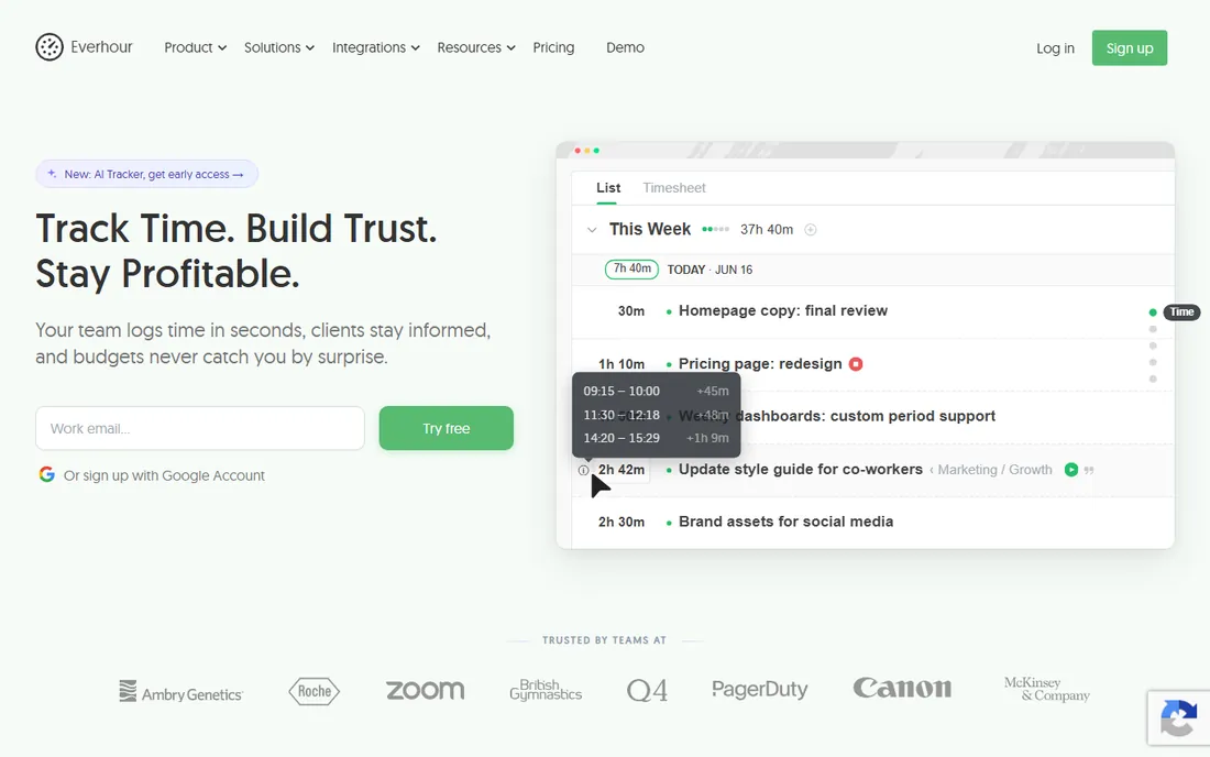 Everhour homepage