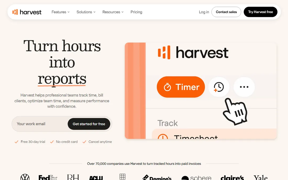 Harvest homepage
