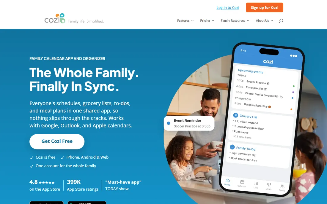 Cozi homepage