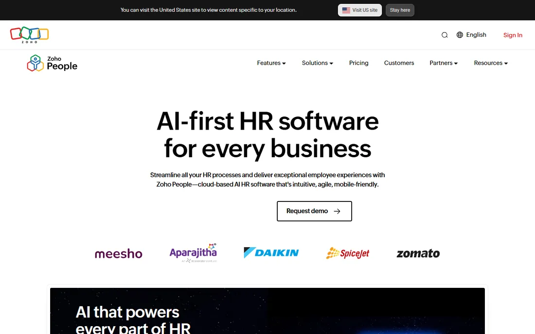 Zoho People homepage
