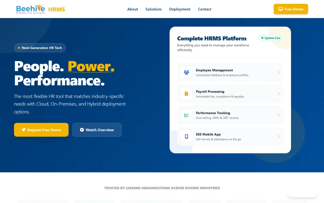 Beehive HRMS homepage