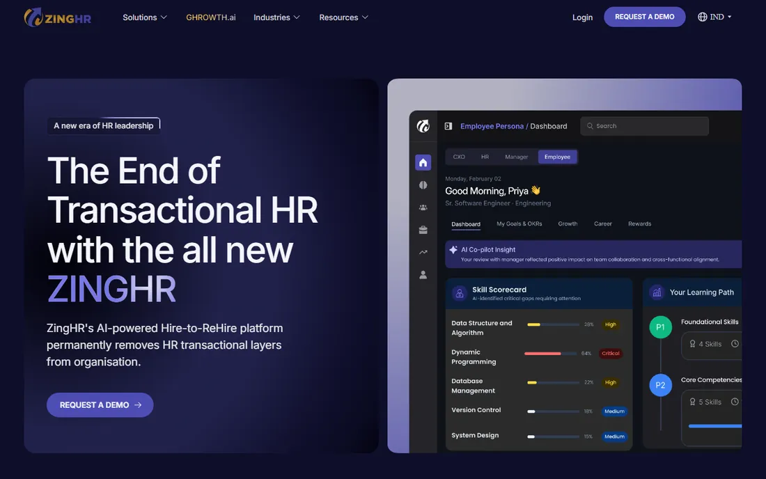 ZingHR homepage