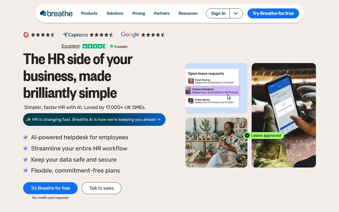 Breathe HR homepage