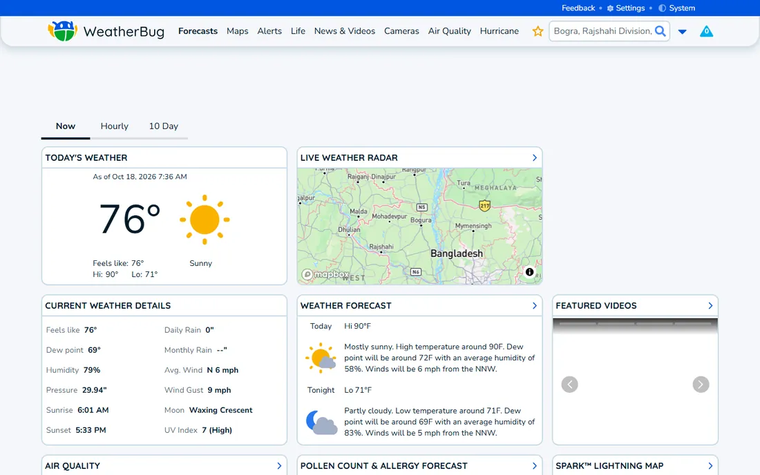 WeatherBug homepage