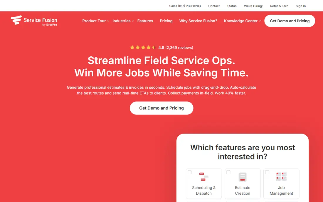 Service Fusion homepage