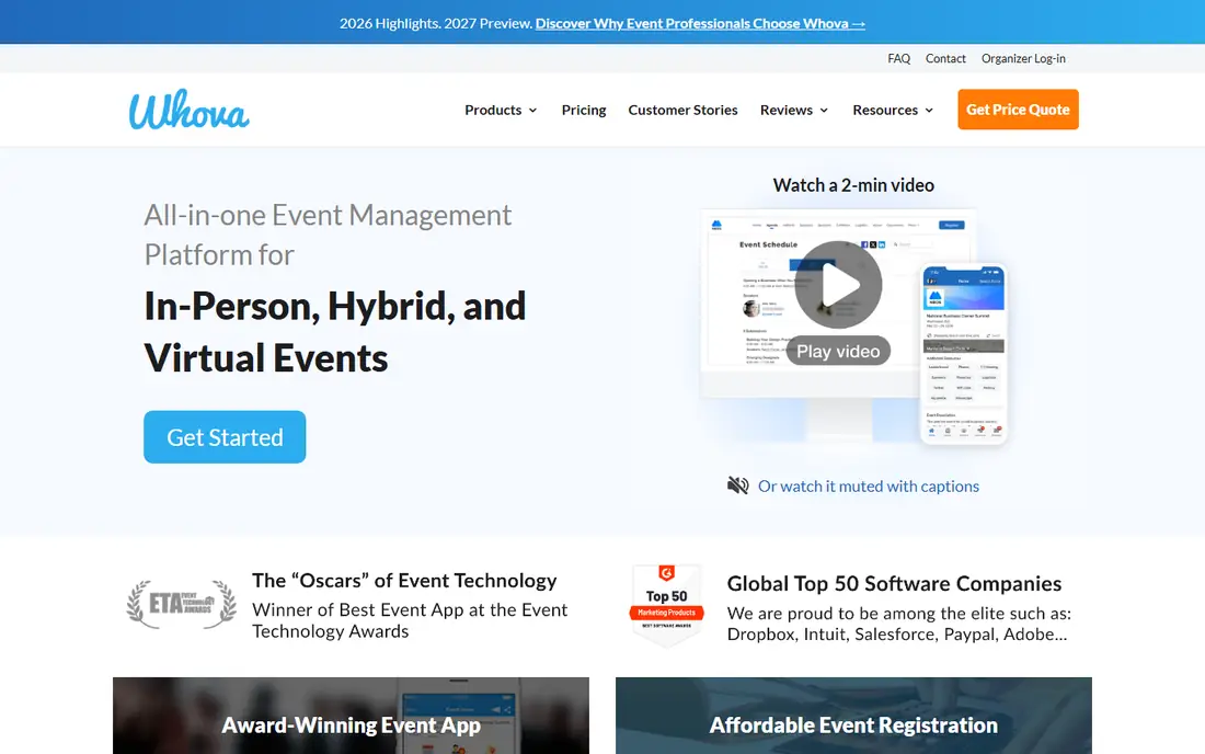 Whova homepage