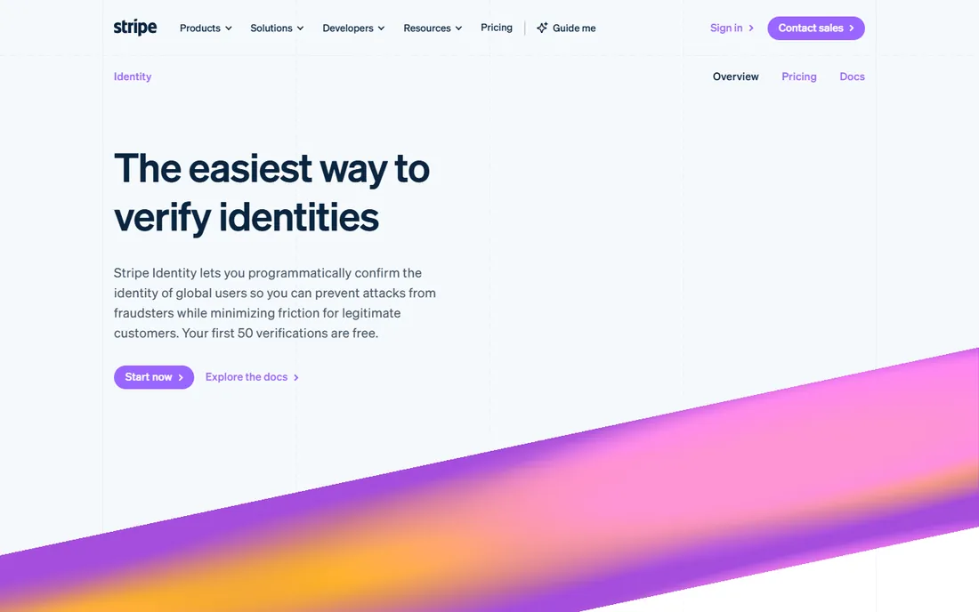 Stripe Identity homepage
