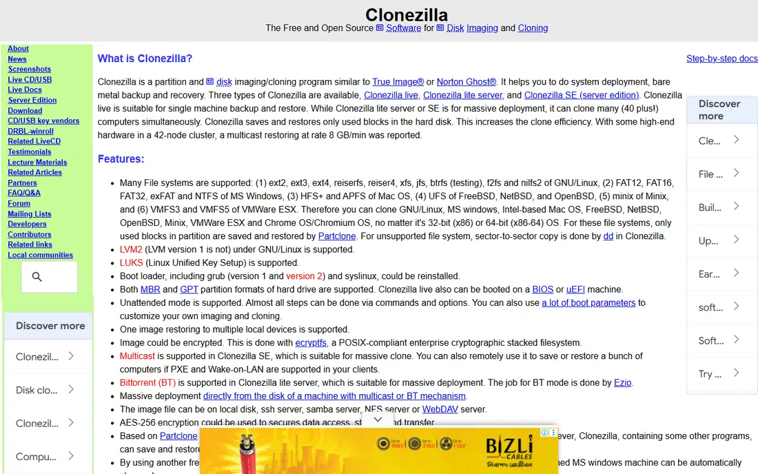 Clonezilla homepage