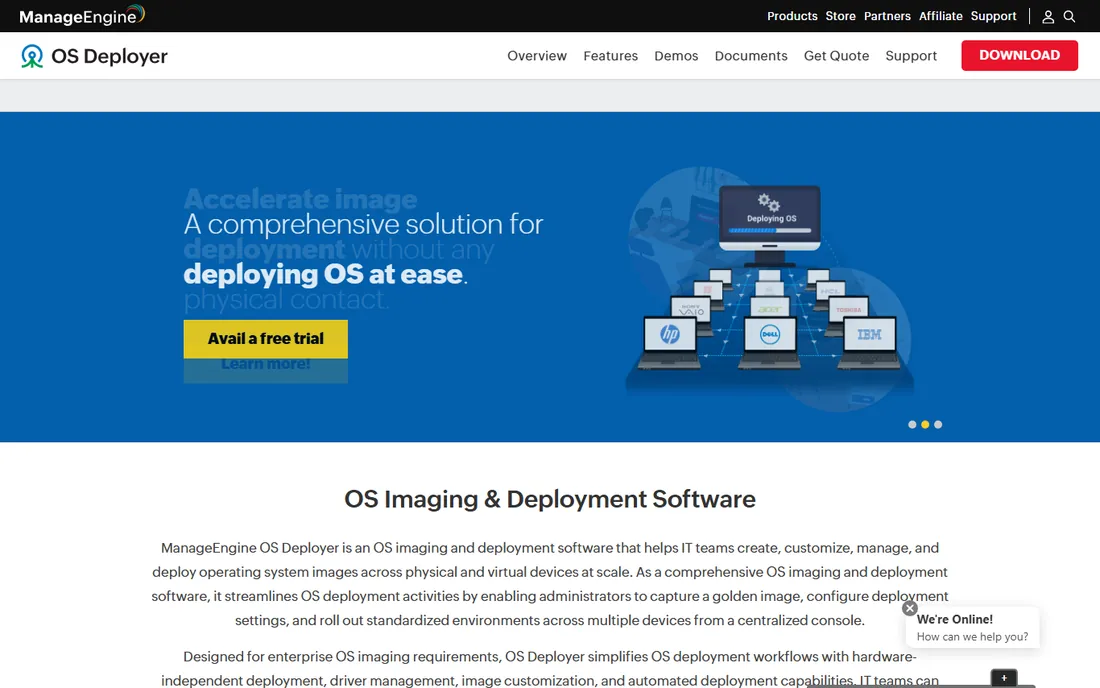 ManageEngine OS Deployer homepage