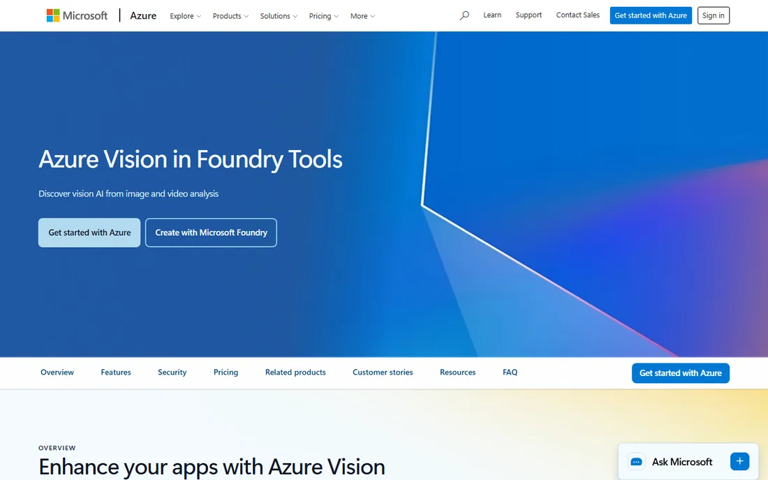 Azure AI Vision homepage