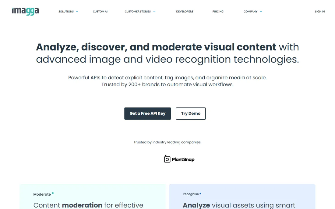 Imagga homepage