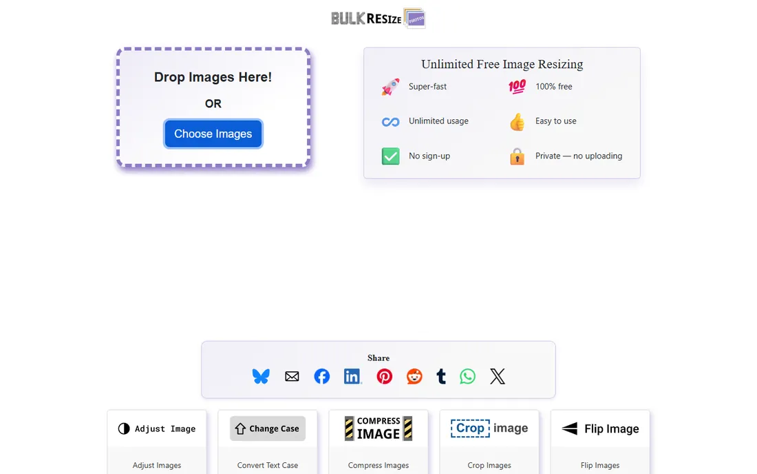Bulk Resize Photos homepage