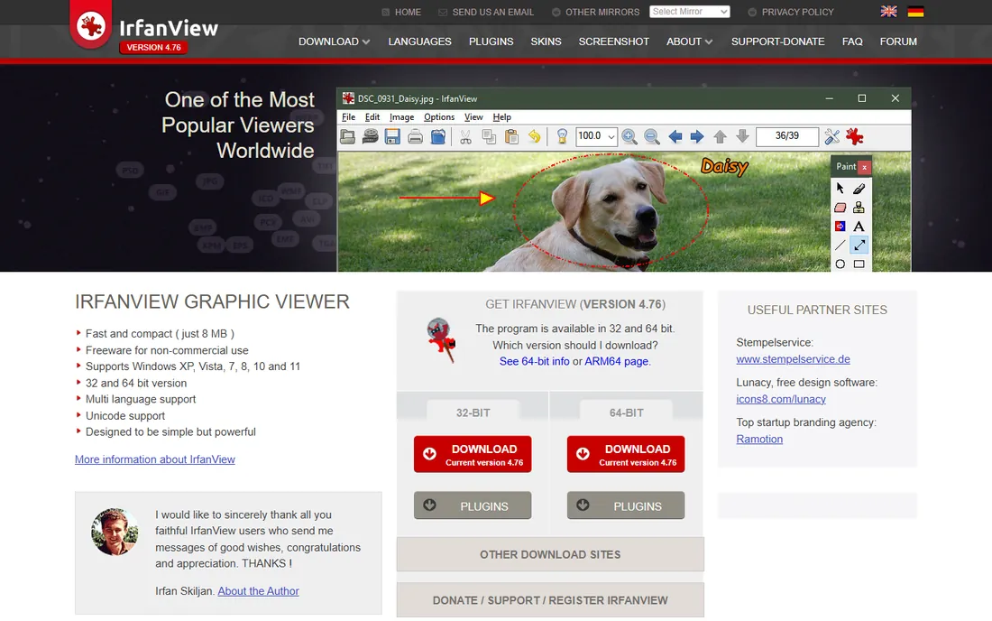 IrfanView homepage