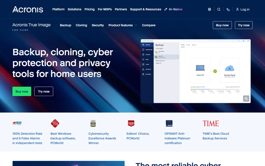 Acronis True Image homepage
