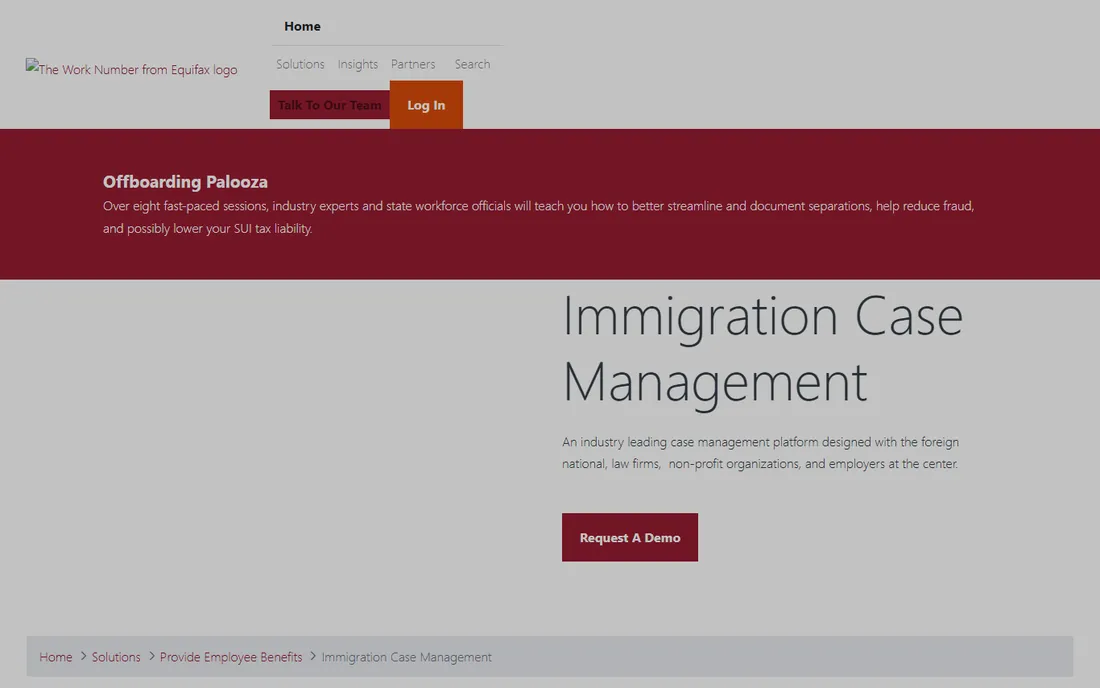 Equifax Immigration Case Management homepage