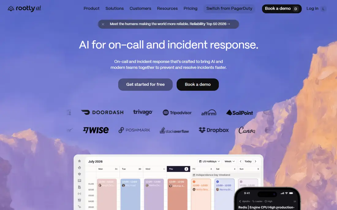 Rootly homepage
