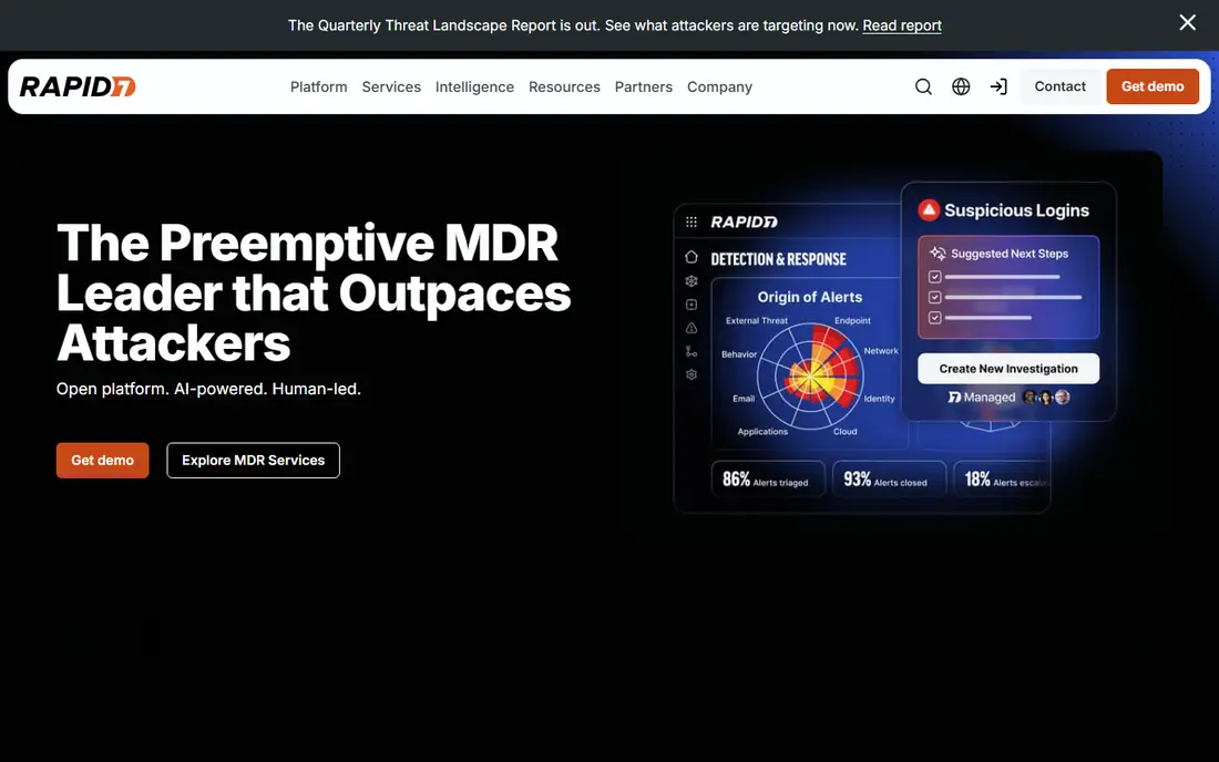 Rapid7 InsightIDR homepage
