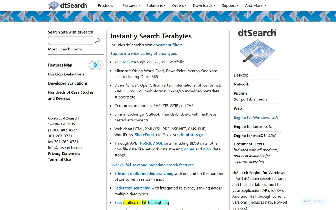 dtSearch homepage
