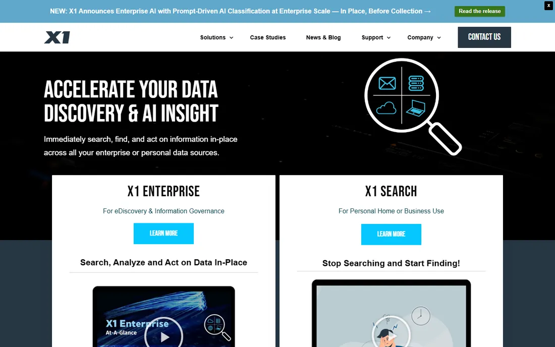 X1 Search homepage