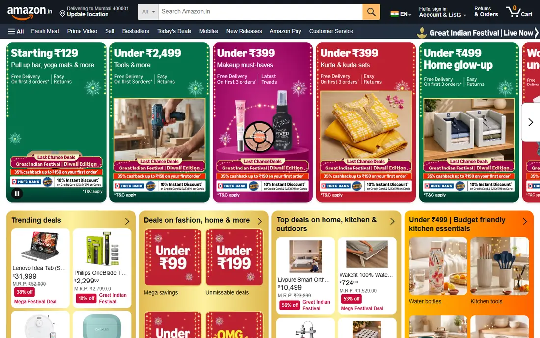 Amazon India homepage