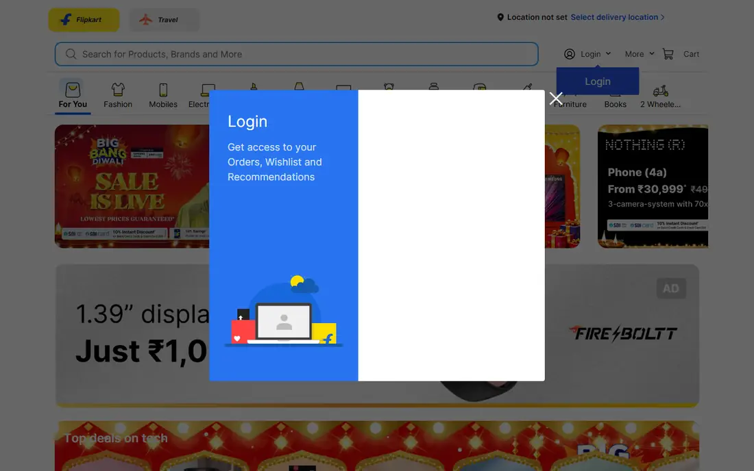 Flipkart homepage