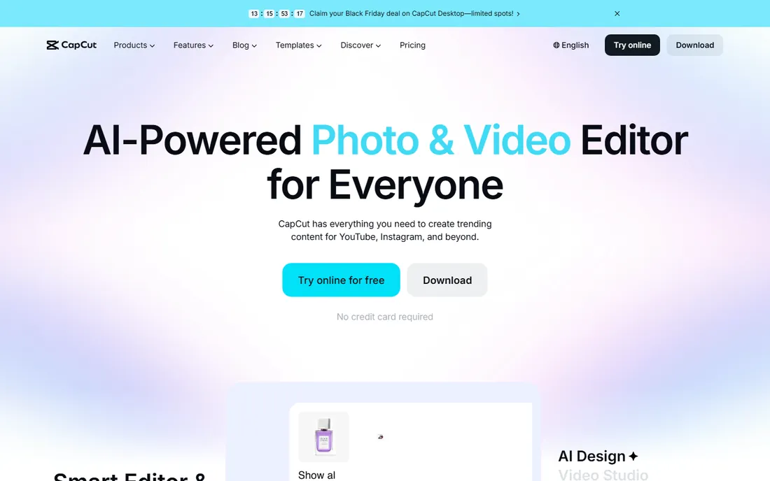 CapCut homepage