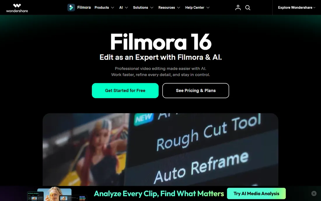 Wondershare Filmora homepage