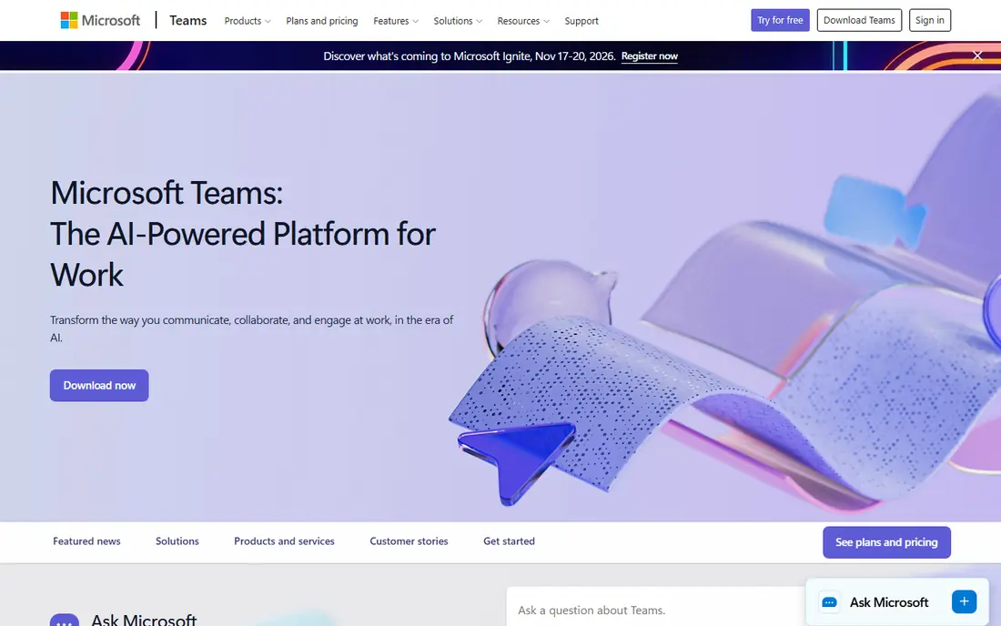 Microsoft Teams homepage