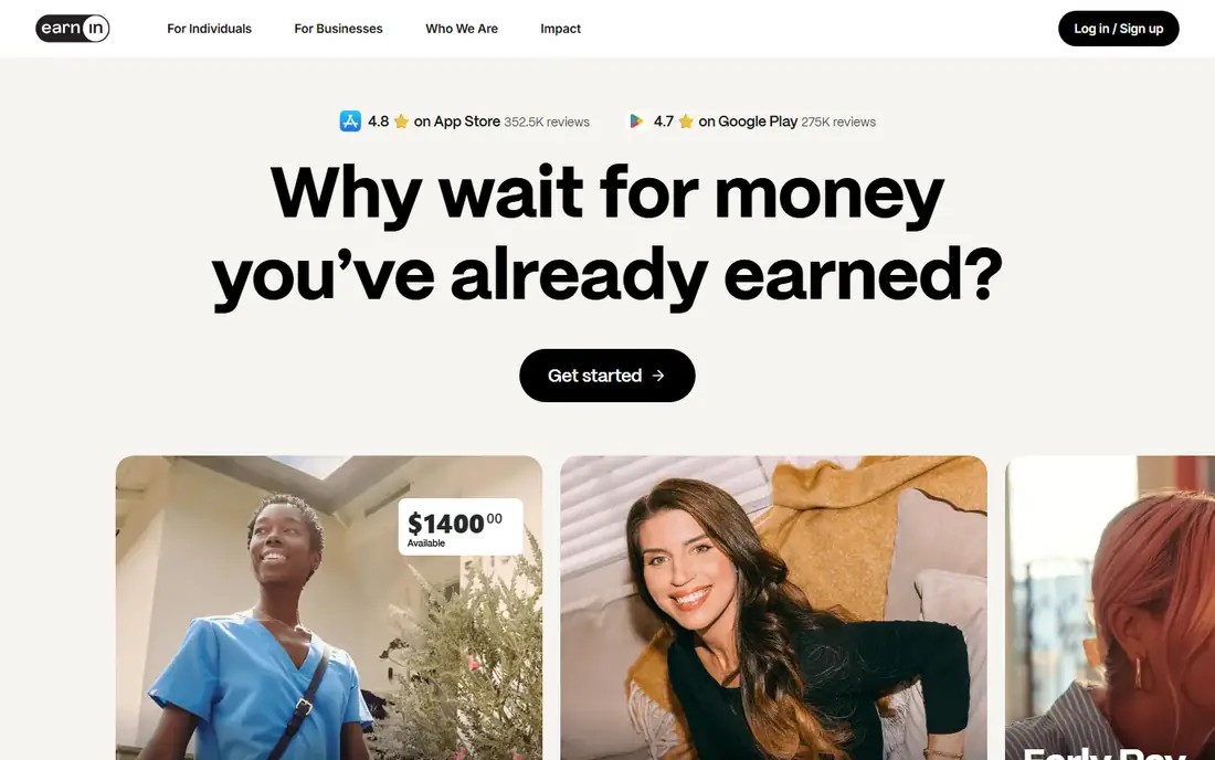 EarnIn homepage