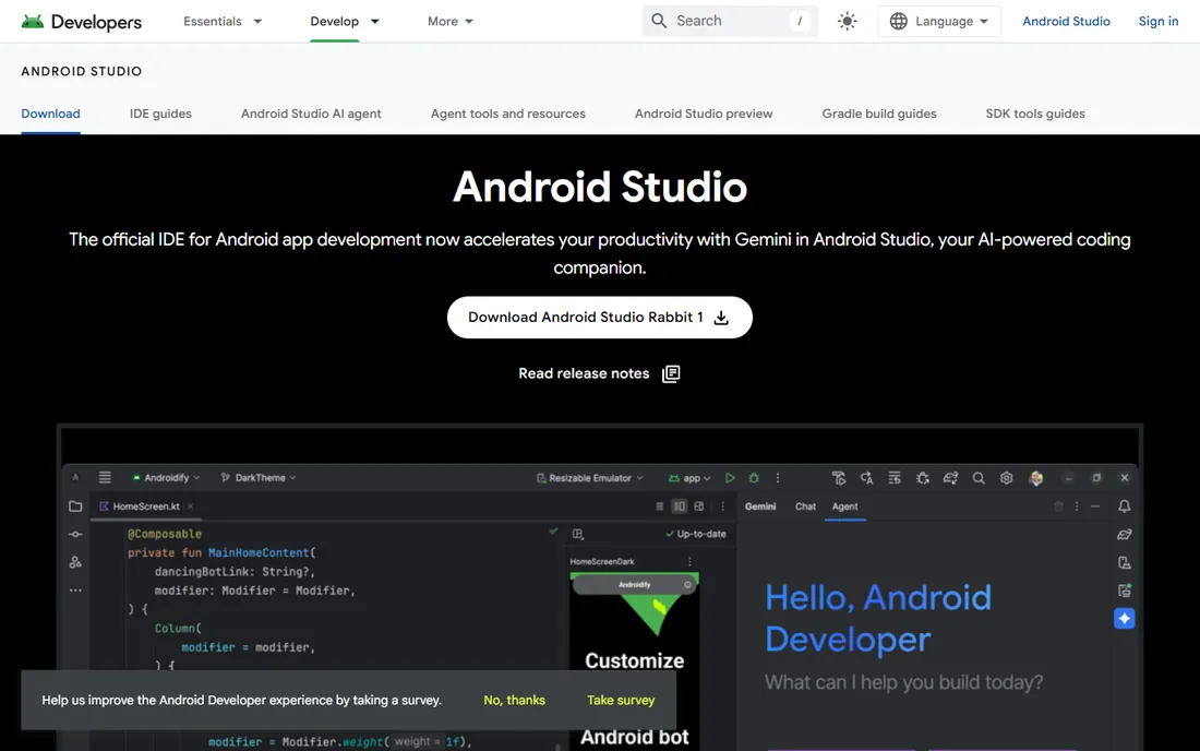 Android Studio homepage