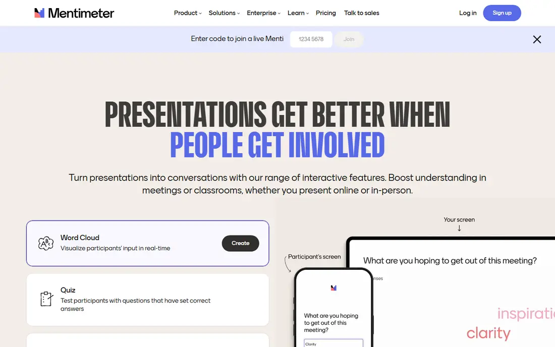 Mentimeter homepage