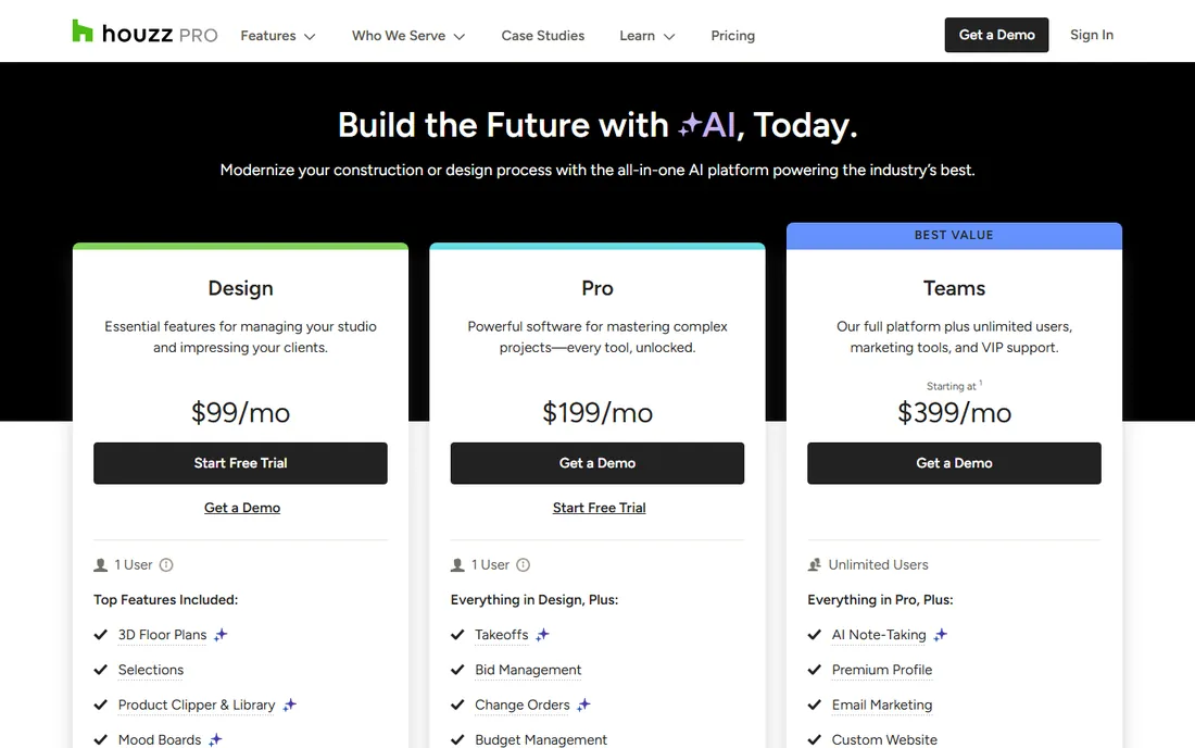 Houzz Pro homepage