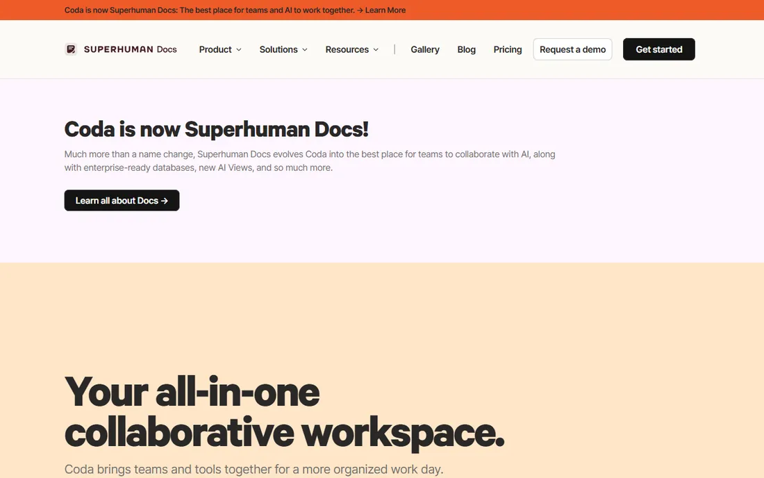 Superhuman Docs (formerly Coda) homepage