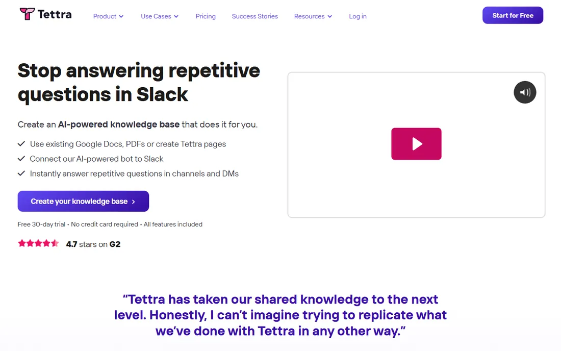 Tettra homepage