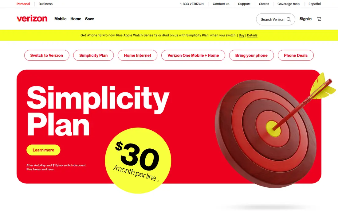 Verizon Fios homepage