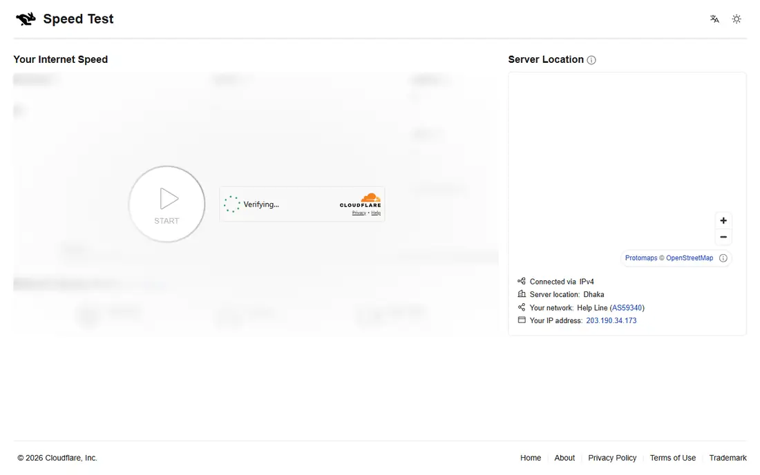 Cloudflare Speed Test homepage