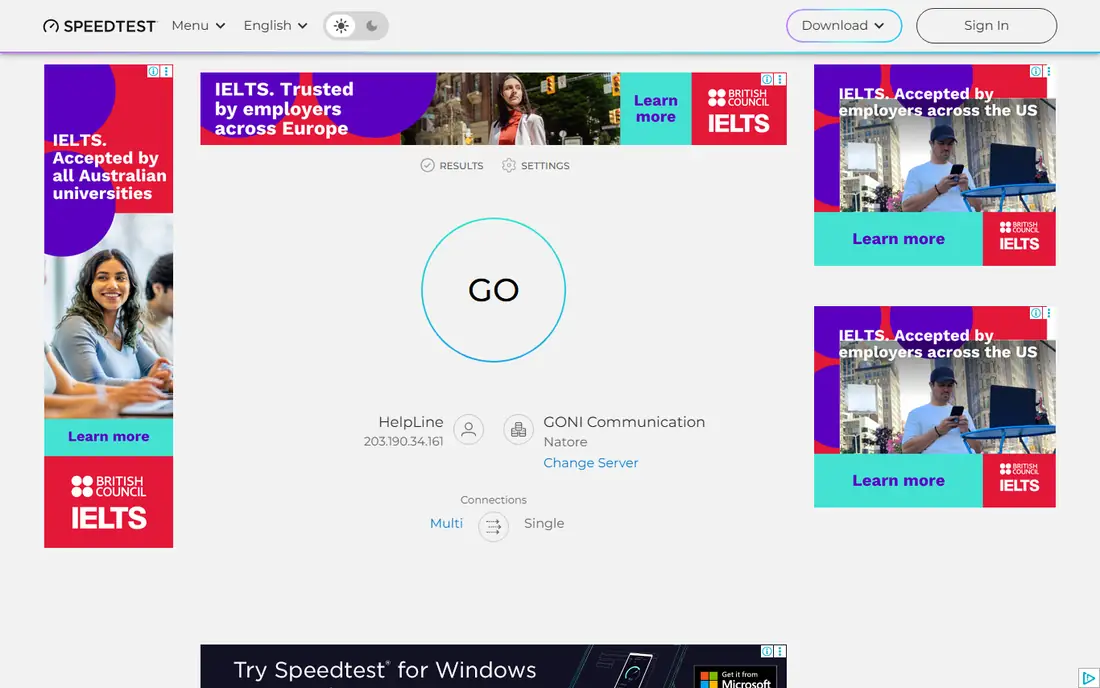 Speedtest by Ookla homepage