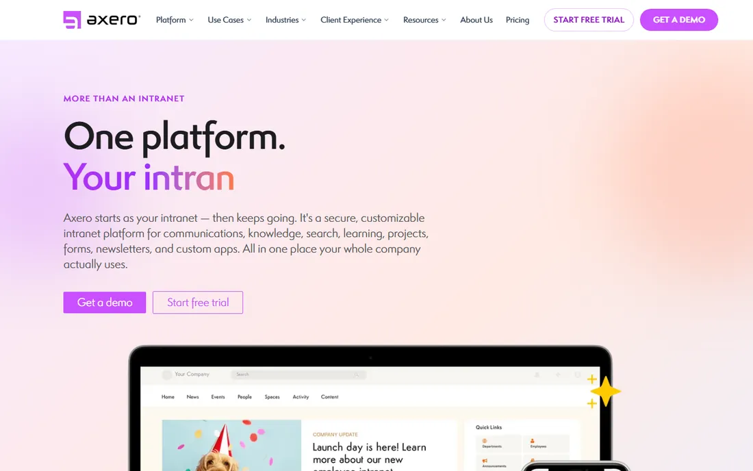Axero homepage