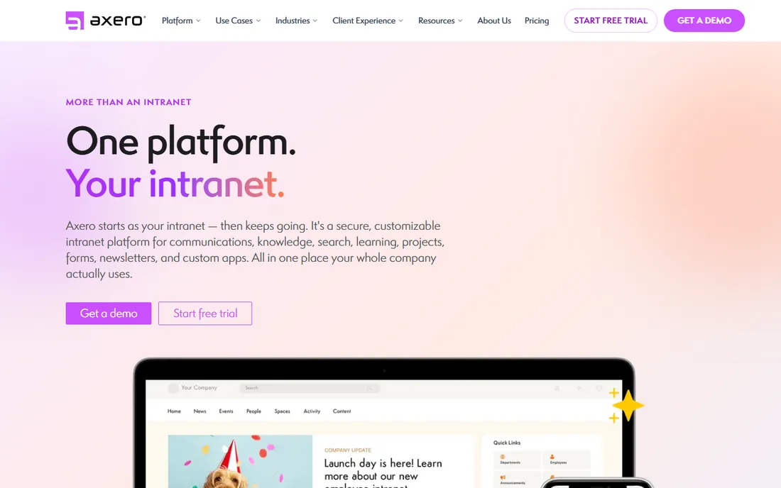 Axero homepage