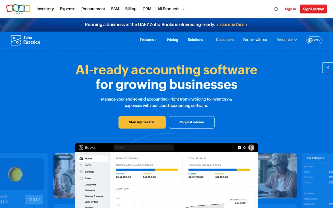 Zoho Books homepage