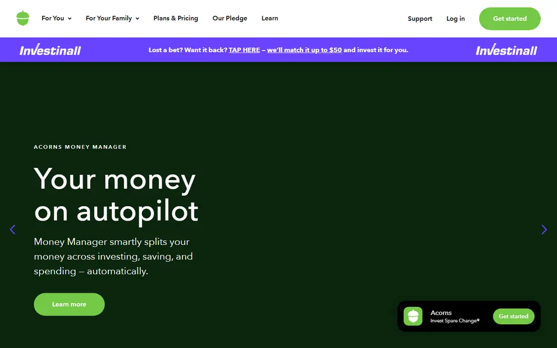 Acorns homepage