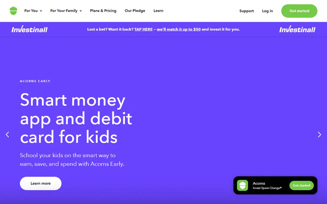 Acorns homepage