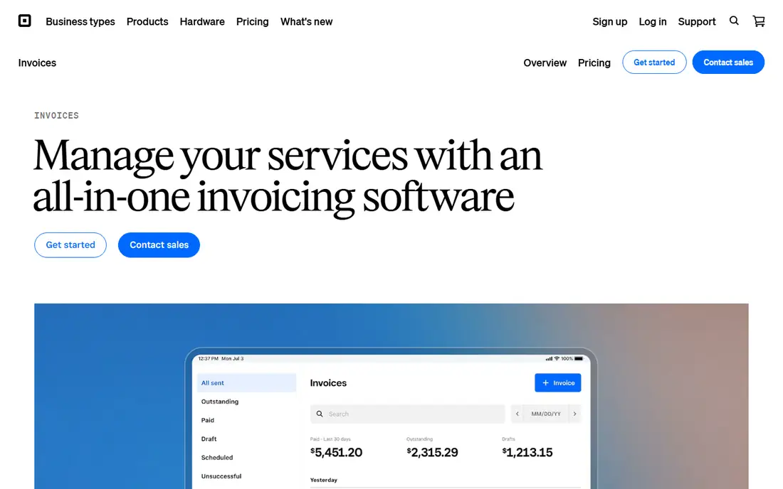 Square Invoices homepage