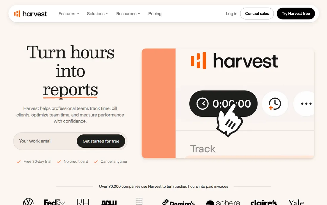 Harvest homepage