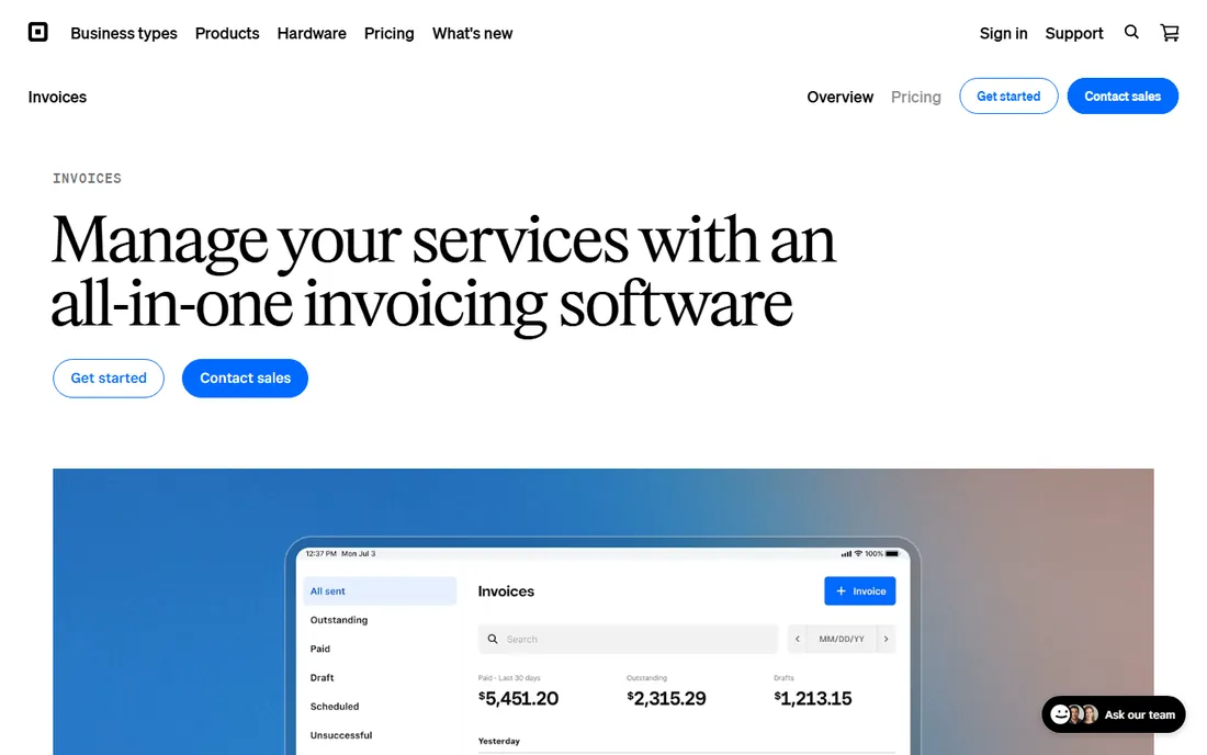 Square Invoices homepage