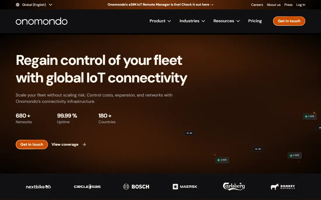 Onomondo homepage
