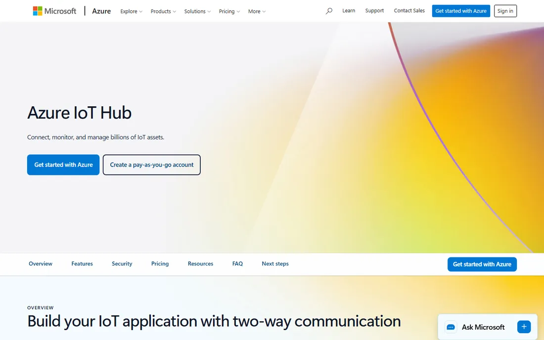 Azure IoT Hub homepage