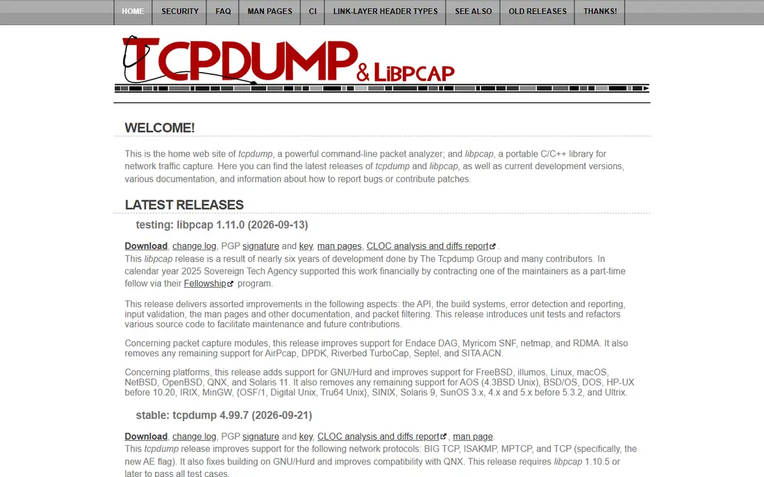 tcpdump homepage