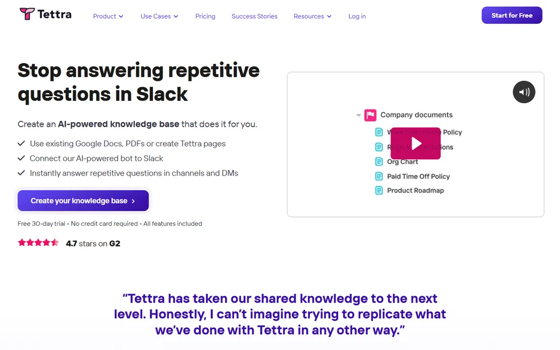 Tettra homepage