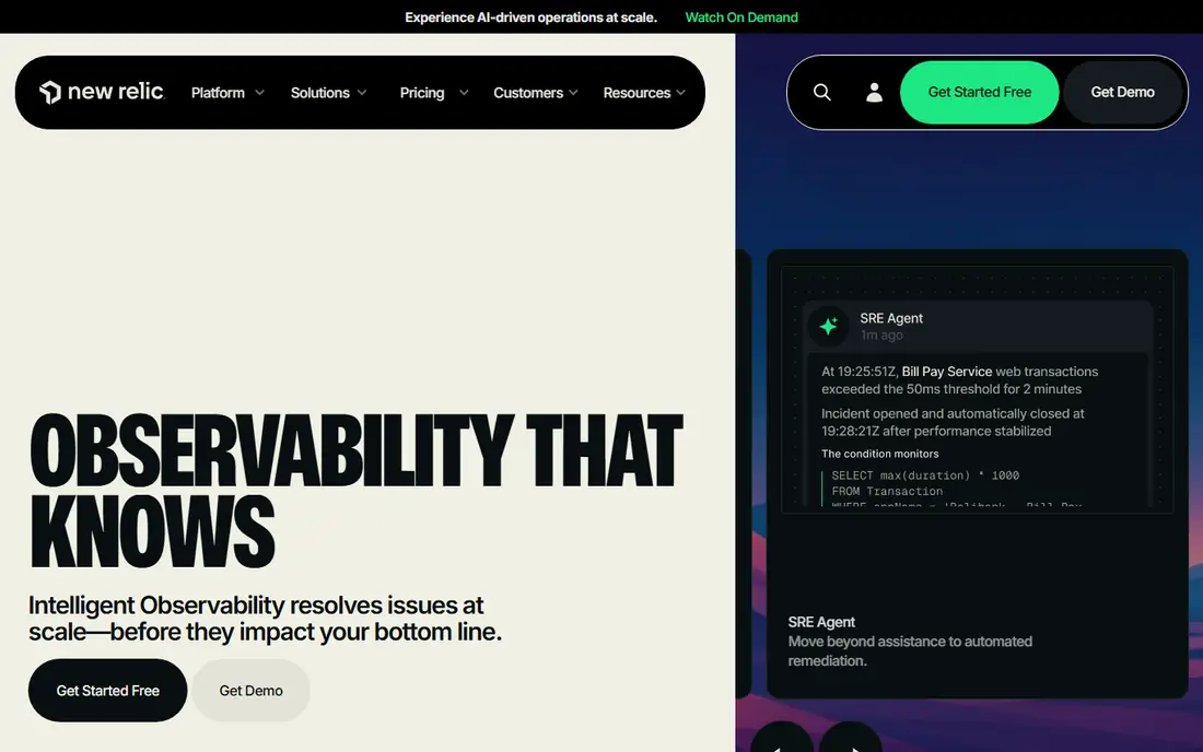 New Relic homepage